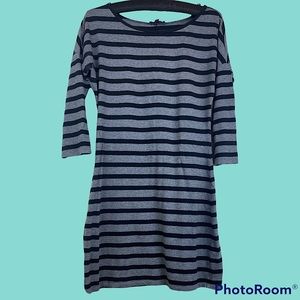 Express Black and Grey Striped Crew Neck Long Sleeve Dress Size M